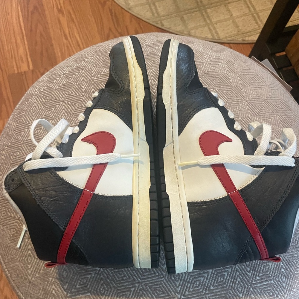 Nike Black and White High-Tops with Red Accents womans 6.5 or kids 4.5